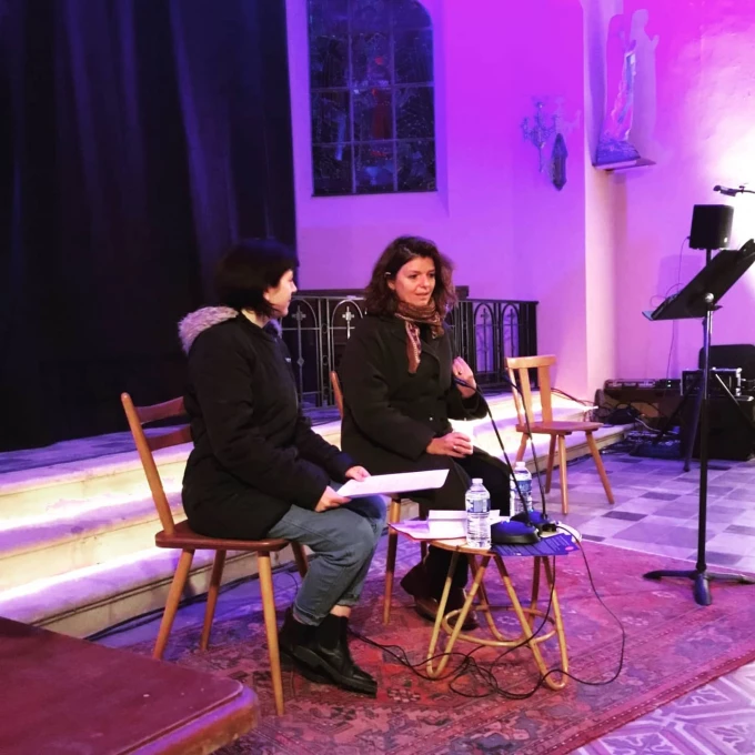 Photo Pleine Lune avec Maylis de Kerangal et Marianne Denicourt