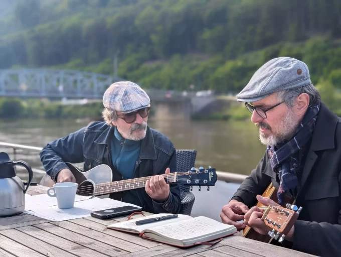 Moment musical avec Charles Berberian et Alfred sur le pont